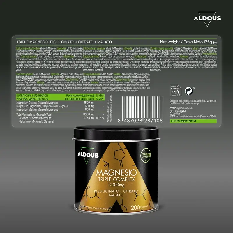 Aldous Bio Magnesio Complex Triple 3000Mg, 200 cápsulas - Image 6