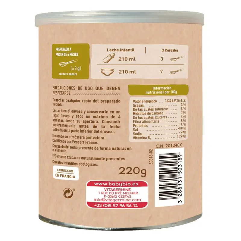 Babybio 5 Cereales Bio +6m - 220g - Image 2