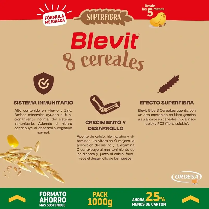 Blevit Alimentación Infantil Superfibra 8 Cereales Formato Ahorro, 1000 gr - Image 3