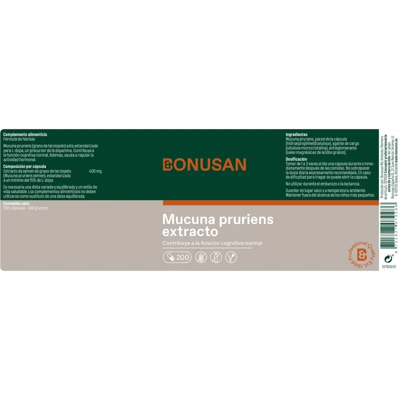 Bonusan Mucuna Pruriens Extracto, 200 cápsulas - Image 2