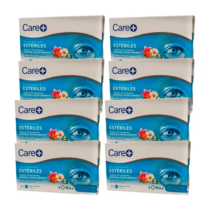 Care+ Toallitas Oftálmicas Esteriles, Pack 8 x 30 Unidades