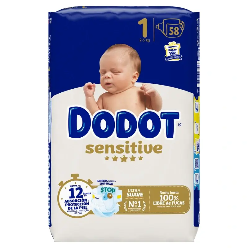 Dodot Sensitive Talla 1 (2-5 Kg), 58 Pañales - Image 2