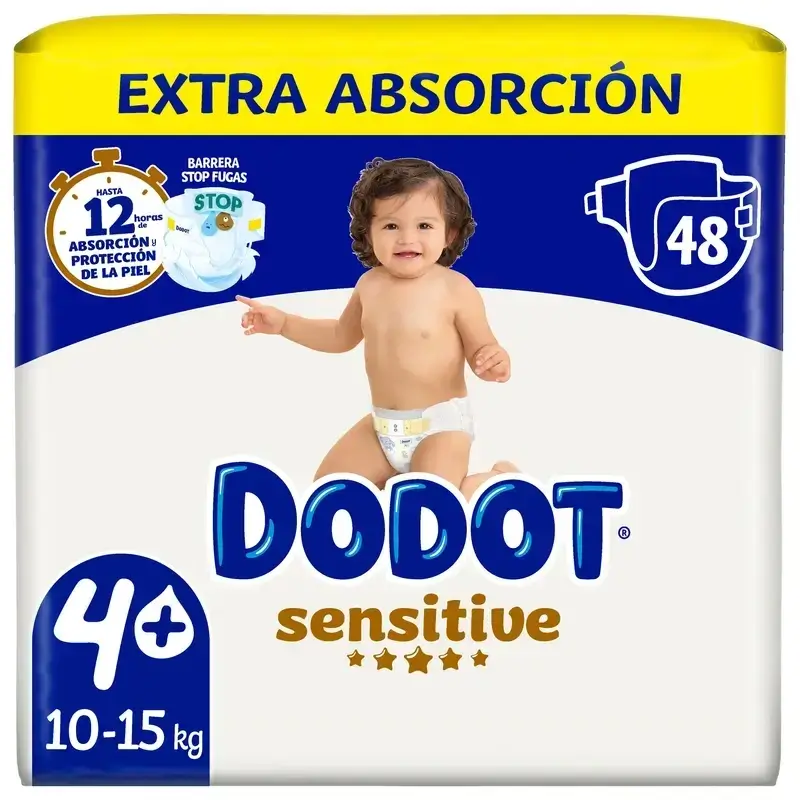 Dodot Sensitive Pañales Extra Absorción 10-15 kg Talla 4+, Pack 2 x 48 Unidades - Image 2