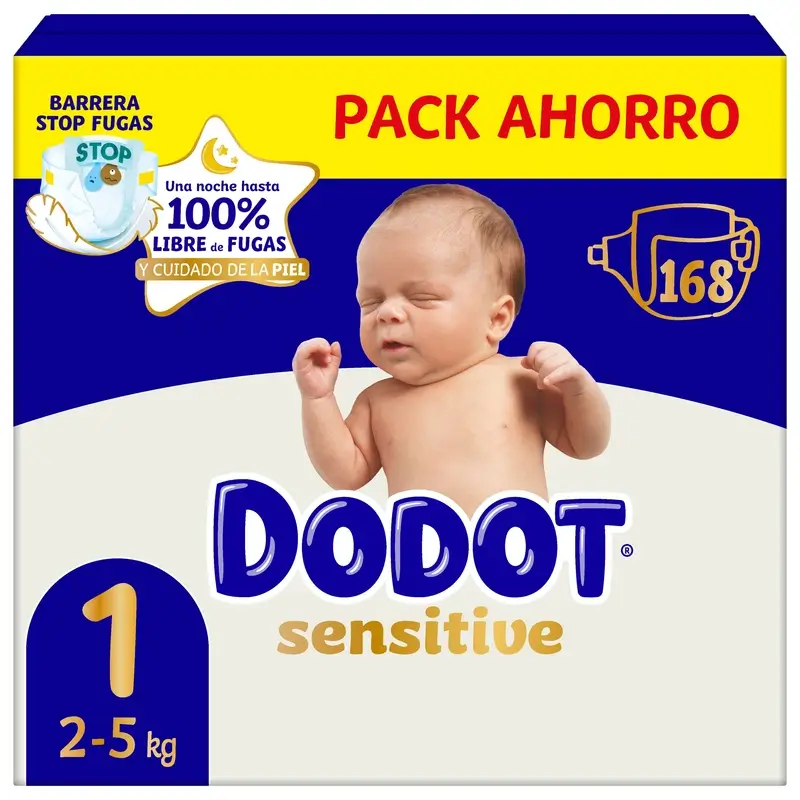 Dodot Sensitive Talla 1, Pañales, 2Kg-5Kg , 168 uds