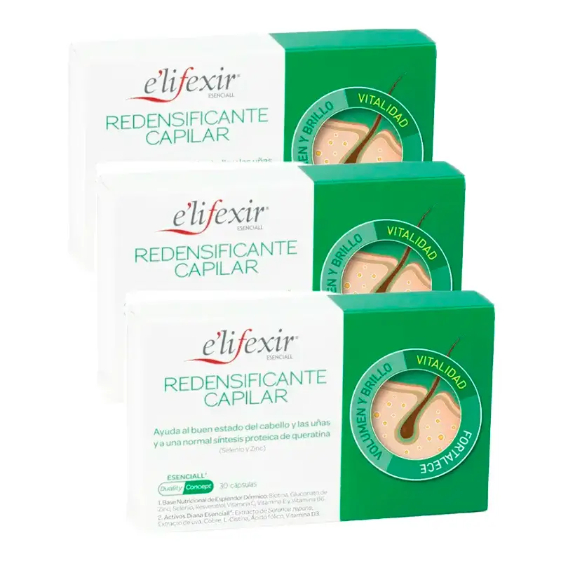 Elifexir Esenciall Redensificante Capilar Anticaída Fortificante, Pack 3 x 30 Cápsulas