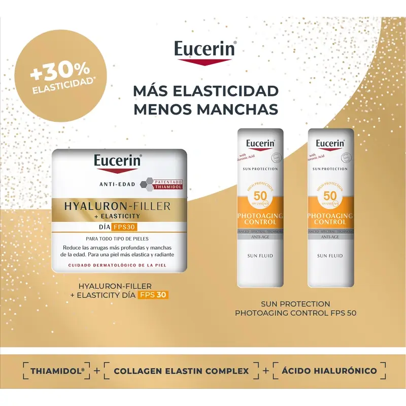 Eucerin Pack Antiedad Hyaluron-Filler Elasticity Día Fps 30 50Ml + 2 Minis Photoaging Control Fps 50+ 2X5Ml - Image 3