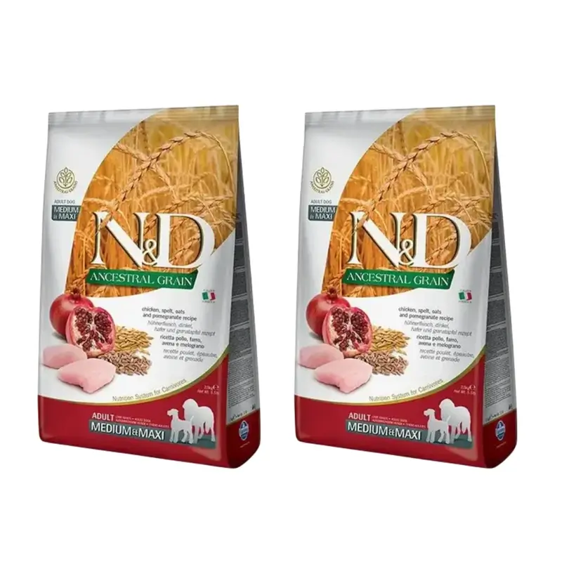 Farmina N&D Dog Ancestral Senior Medium Maxi 12Kg, Pienso Para Perros, Pack De 2