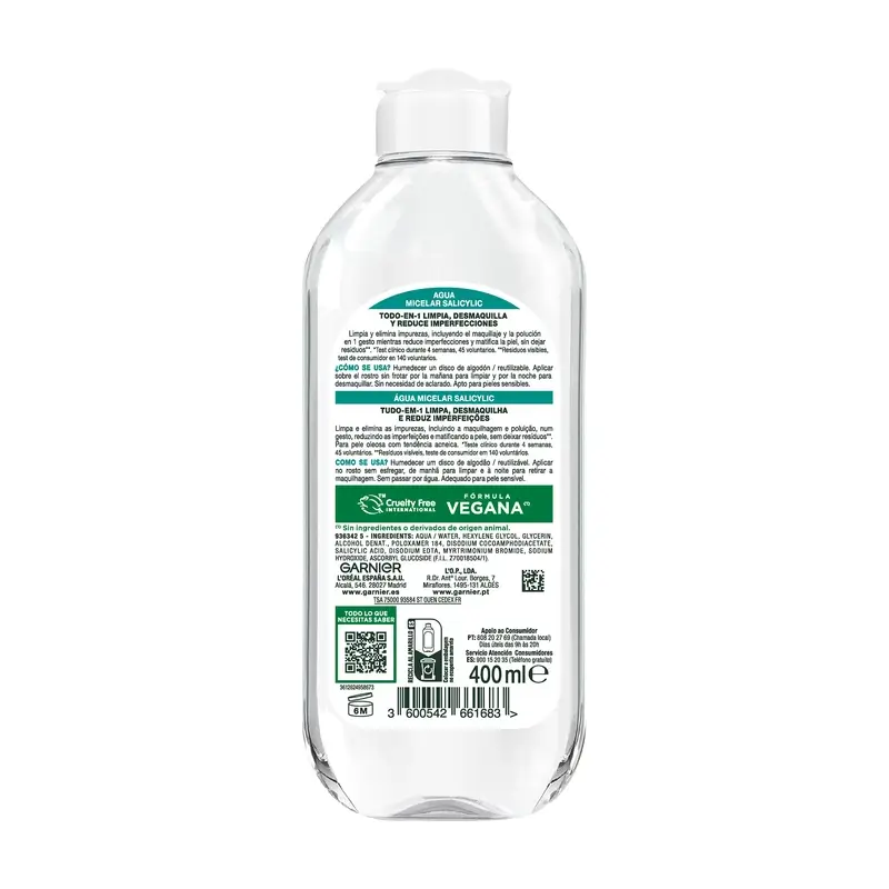 Garnier Face Cleansing Products Agua Micelar Salicylic Anti-Imperfecciones , 400 ml - Image 6