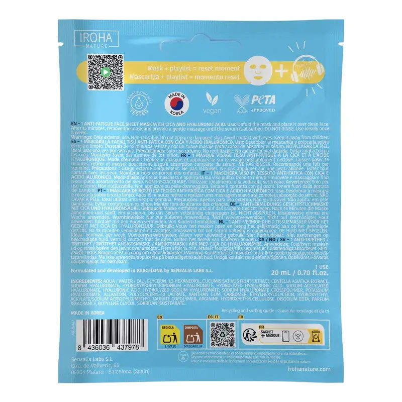 Iroha Nature Mascarilla Facial Jet Lag Recovery Energizante Y Anti-Fatiga , 1 unidad - Image 2