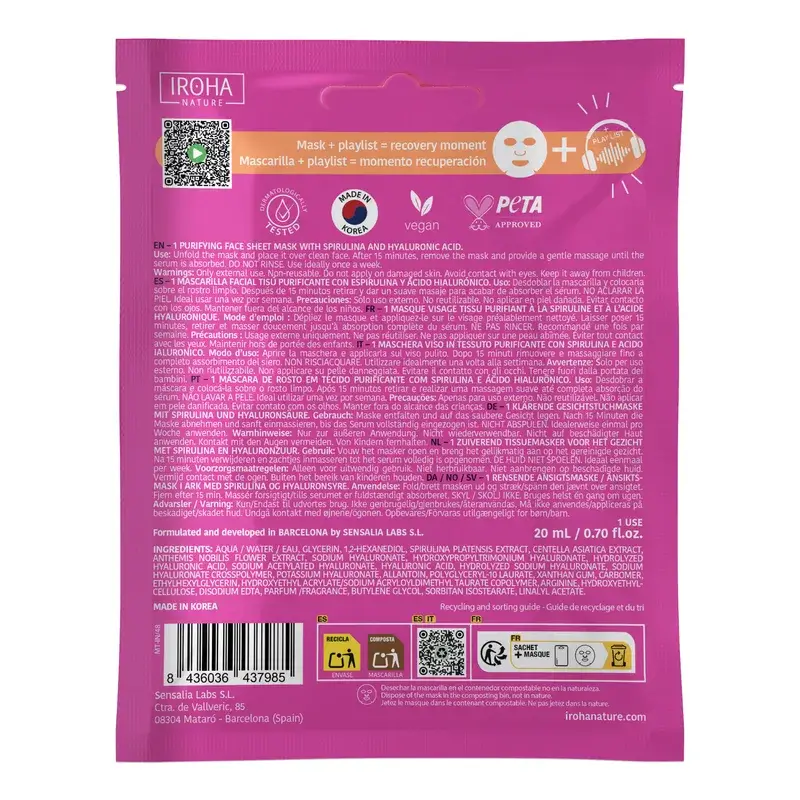 Iroha Nature Mascarilla Facial Post Workout Purificante Y Calmante , 1 unidad - Image 2