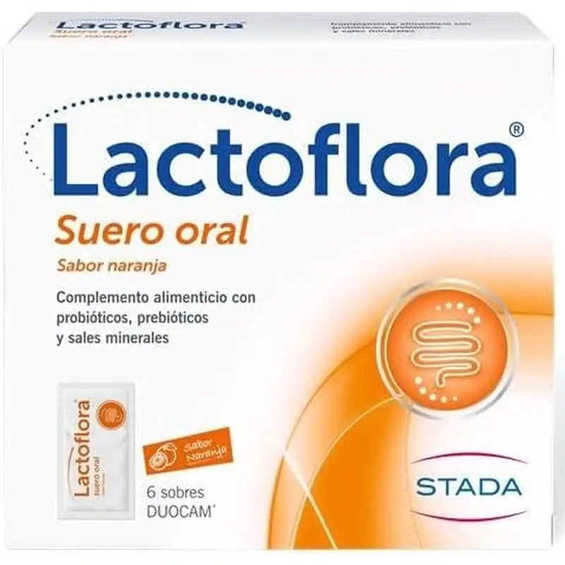 Lactoflora Suero Oral Con Probióticos, Prebióticos Y Sales Minerales Sabor Naranja , 6 Sobres - Image 2