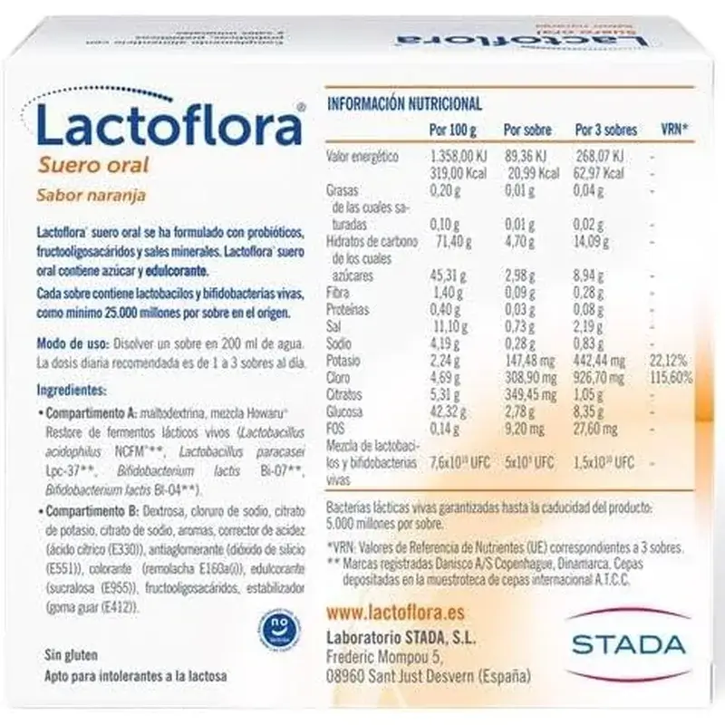Lactoflora Suero Oral Con Probióticos, Prebióticos Y Sales Minerales Sabor Naranja , 6 Sobres - Image 3