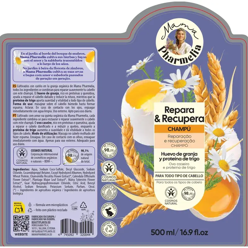 Mama Pharmelia Champú Repara Y Recupera Huevo De Granja Y Proteína De Trigo, 500 Ml - Image 2