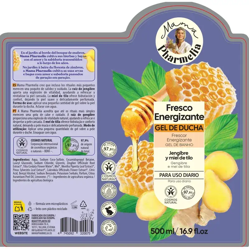 Mama Pharmelia Gel De Ducha Fresco Energizante Con Jengibre Y Miel De Tilo, 500 Ml - Image 2