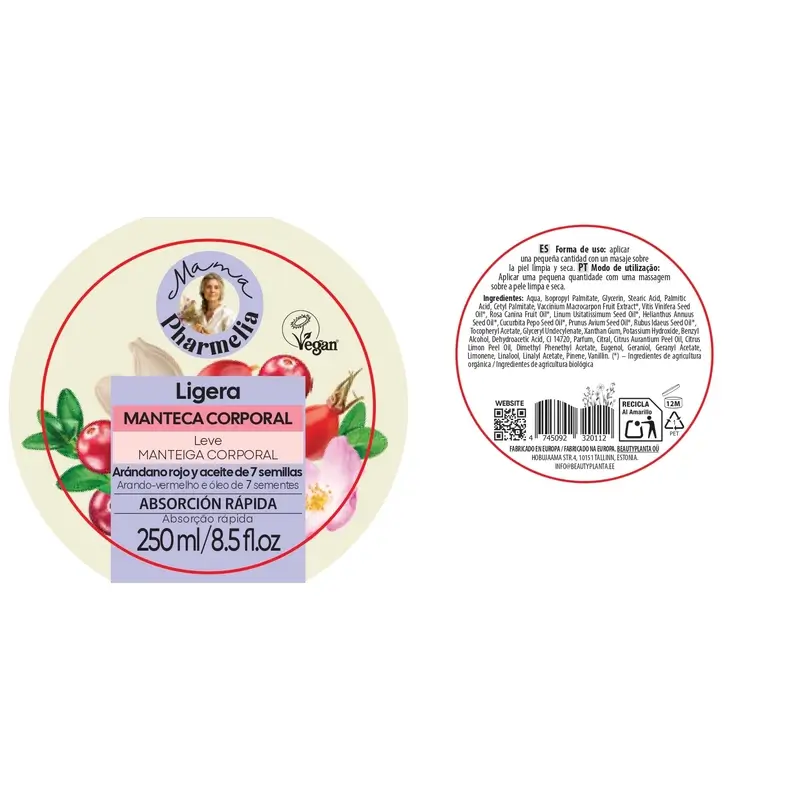 Mama Pharmelia Manteca Corporal Ligera Con Arándano Rojo Y Aceite De 7 Semillas, 250 Ml - Image 2