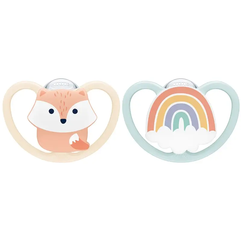 Nuk Chupete Space Zorro/Arcoíris T1 0-6M Silicona , 2 unidades