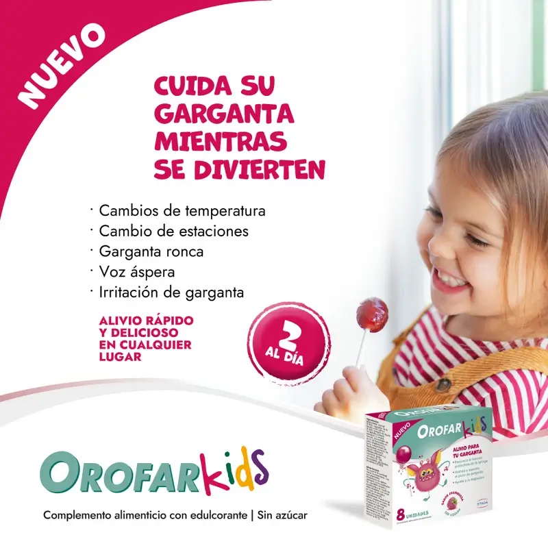 Orofar Kids Piruletas Para Picor De Garganta Sabor Frambuesa Sin Azúcar , 8 piruletas - Image 5