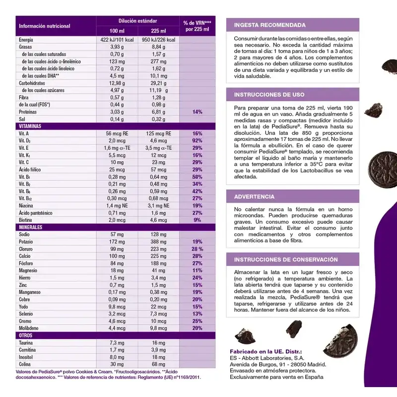 Pediasure Cookies & Cream + Drink Chocolate Niños, 850 gr + 4 Botellas Chocolate x 220 ml - Image 7