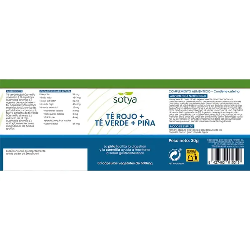 Sotya Te Rojo + Te Verde + Piña 500 Mg , 60 cápsulas - Image 4