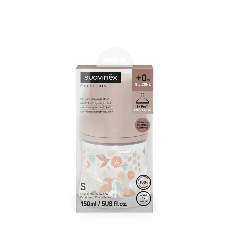 Suavinex Biberón 150 Ml, Flujo Lento (S), +0 Meses, Wonderland Flores Rosa - Image 2