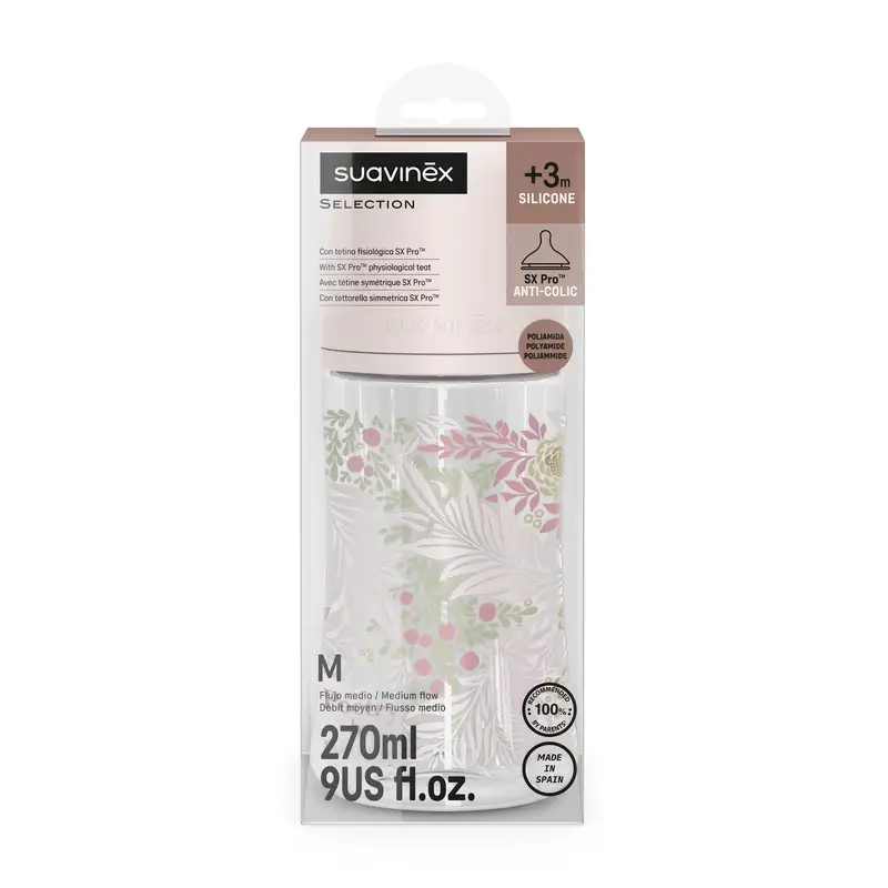 Suavinex Biberón 270 Ml, Flujo Medio (M), +3 Meses, Poetry Rosa - Image 3