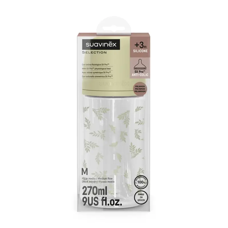 Suavinex Biberón 270 Ml, Flujo Medio (M), +3 Meses, Poetry Verde - Image 3