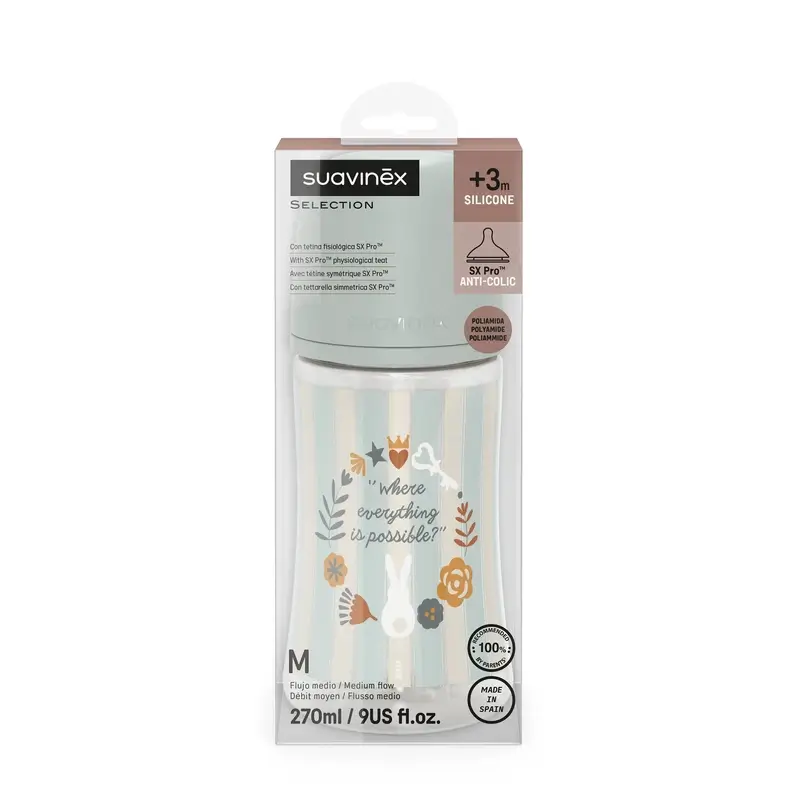 Suavinex Biberón 270 Ml, Flujo Medio (M), +3 Meses, Wonderland Verde - Image 2