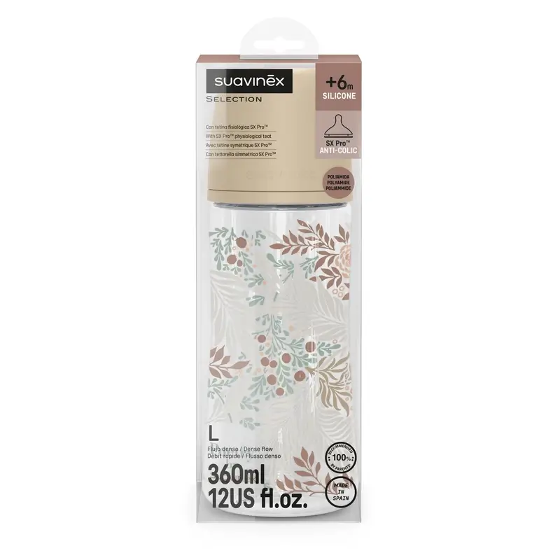 Suavinex Biberón 360 Ml, Flujo Denso (L), +6 Meses, Poetry Beige - Image 3