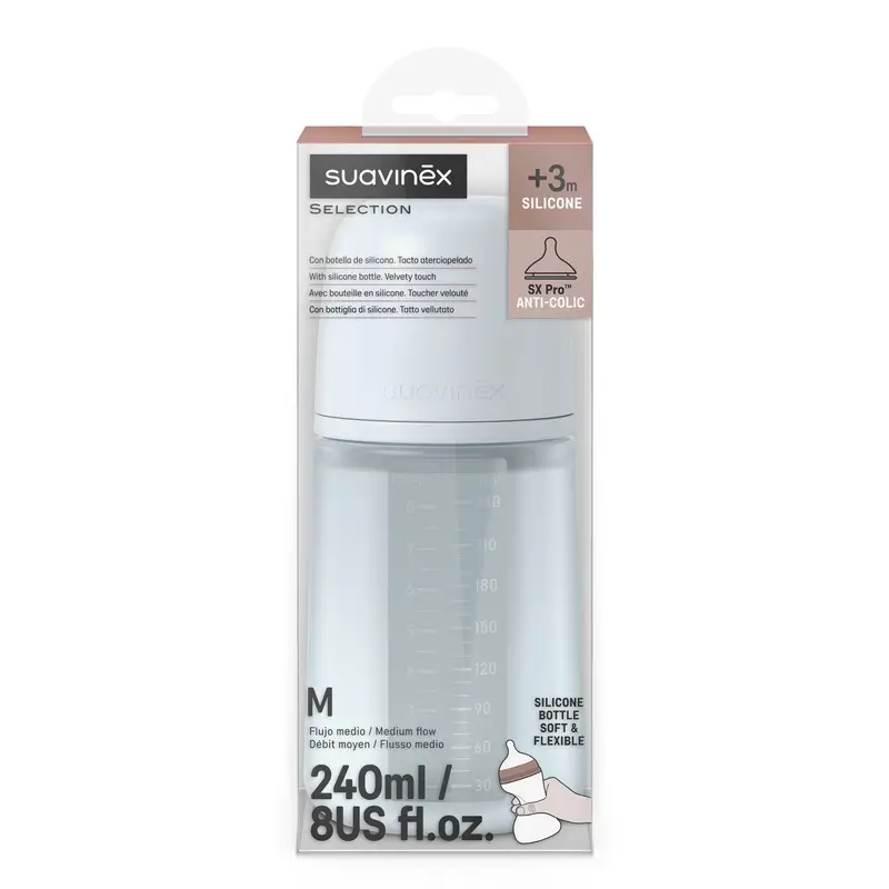 Suavinex Biberón Silicona 240 Ml, Flujo Medio (M), +3 Meses, Ballad Blue - Image 3