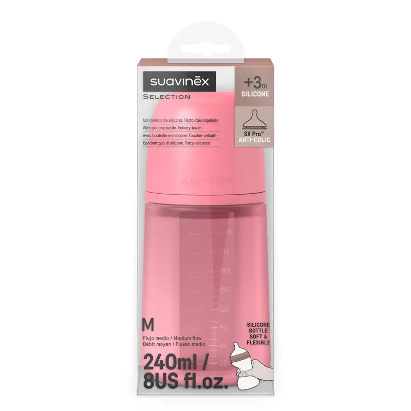 Suavinex Biberón Silicona 240 Ml, Flujo Medio (M), +3 Meses, Fuchsia - Image 3