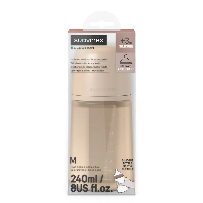 Suavinex Biberón Silicona 240 Ml, Flujo Medio (M), +3 Meses, Irish Cream - Image 3