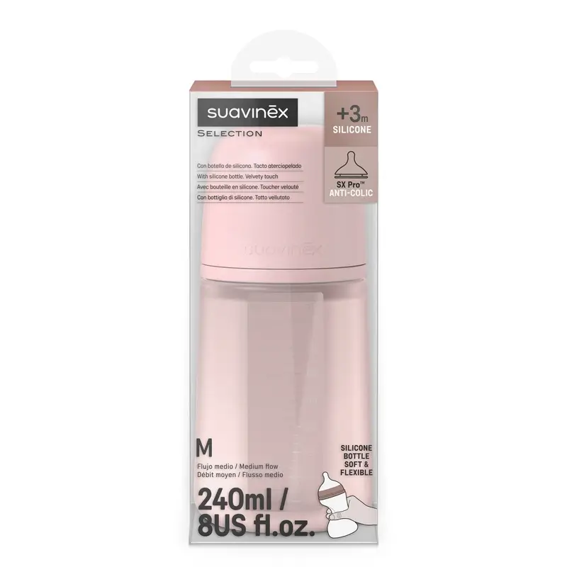 Suavinex Biberón Silicona 240 Ml, Flujo Medio (M), +3 Meses, Rosewater - Image 3
