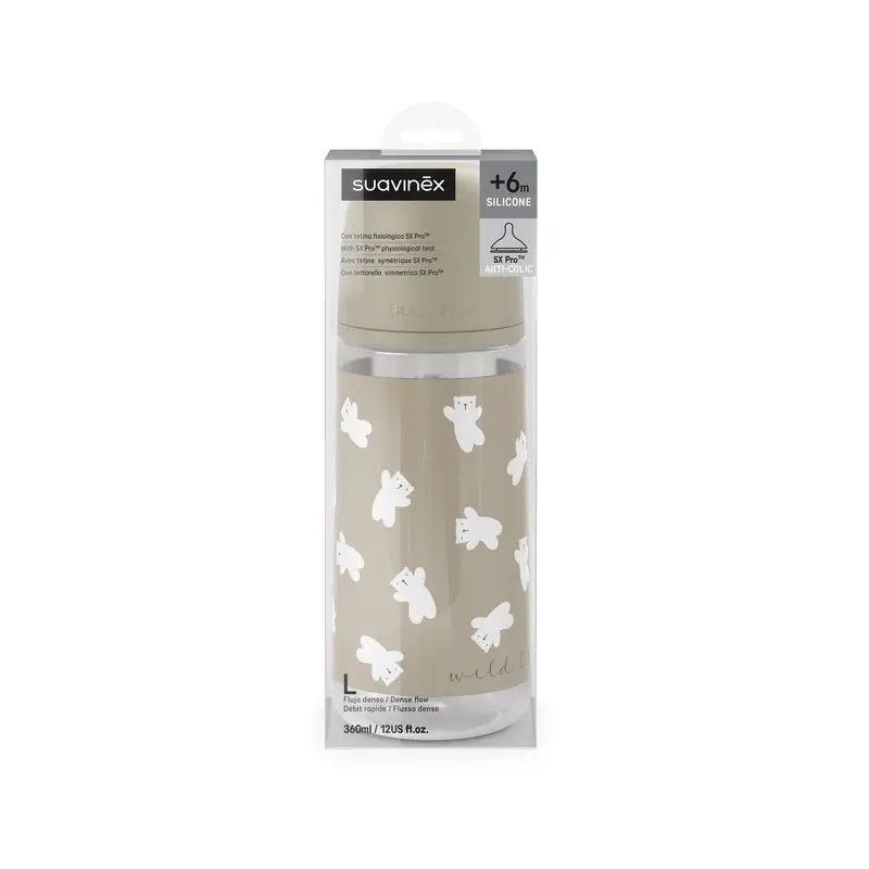 Suavinex Biberón Tetina Sx Pro De Flujo Denso (L) +6 Meses Wild&Free Beige, 360 ml - Image 8