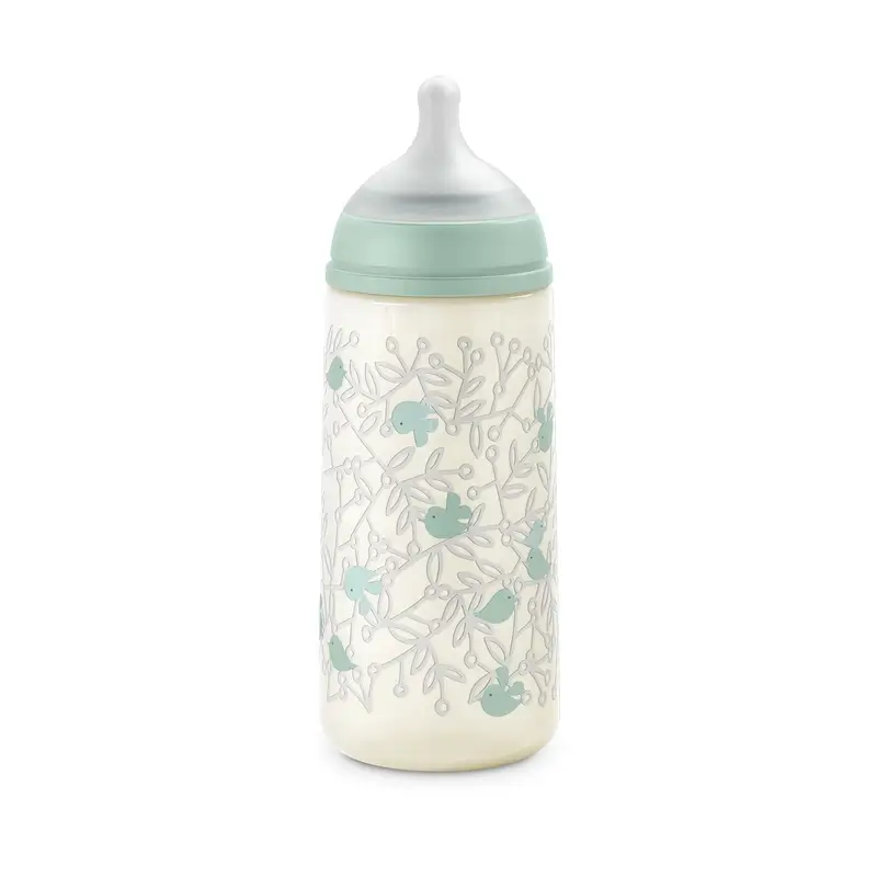 Suavinex Biberón Tetina Sx Pro Flujo Denso (L) +6 Meses Birdies Verde, 360 ml