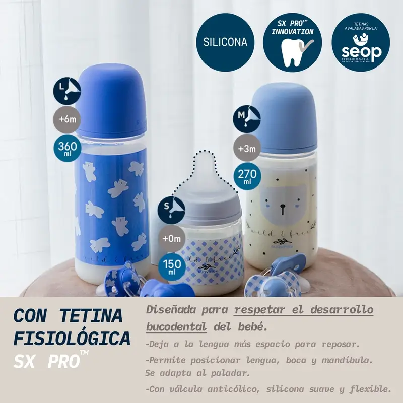 Suavinex Biberón Tetina Sx Pro Flujo Lento (S) +0 Meses Wild&Free Azul, 150 ml - Image 3