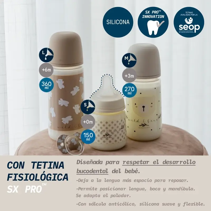 Suavinex Biberón Tetina Sx Pro Flujo Lento (S) +0 Meses Wild&Free Beige, 150 ml - Image 4