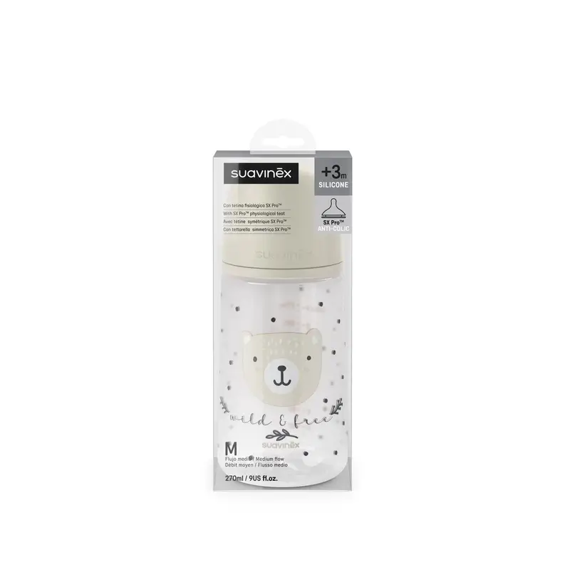 Suavinex Biberón Tetina Sx Pro Flujo Medio (M) +3 Meses Wild&Free Beige, 270 ml - Image 5