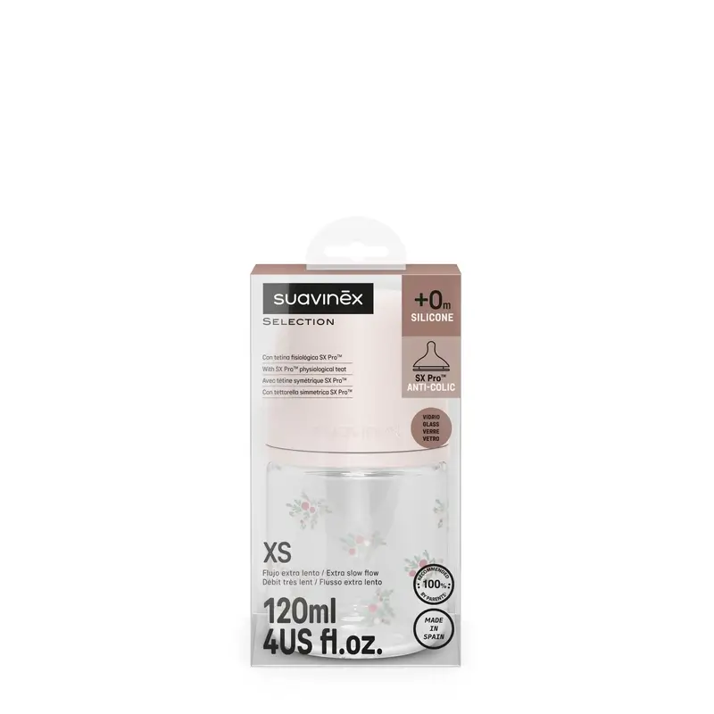 Suavinex Biberón Vidrio 120 Ml, Flujo Lento (S), +0 Meses, Poetry Rosa - Image 3