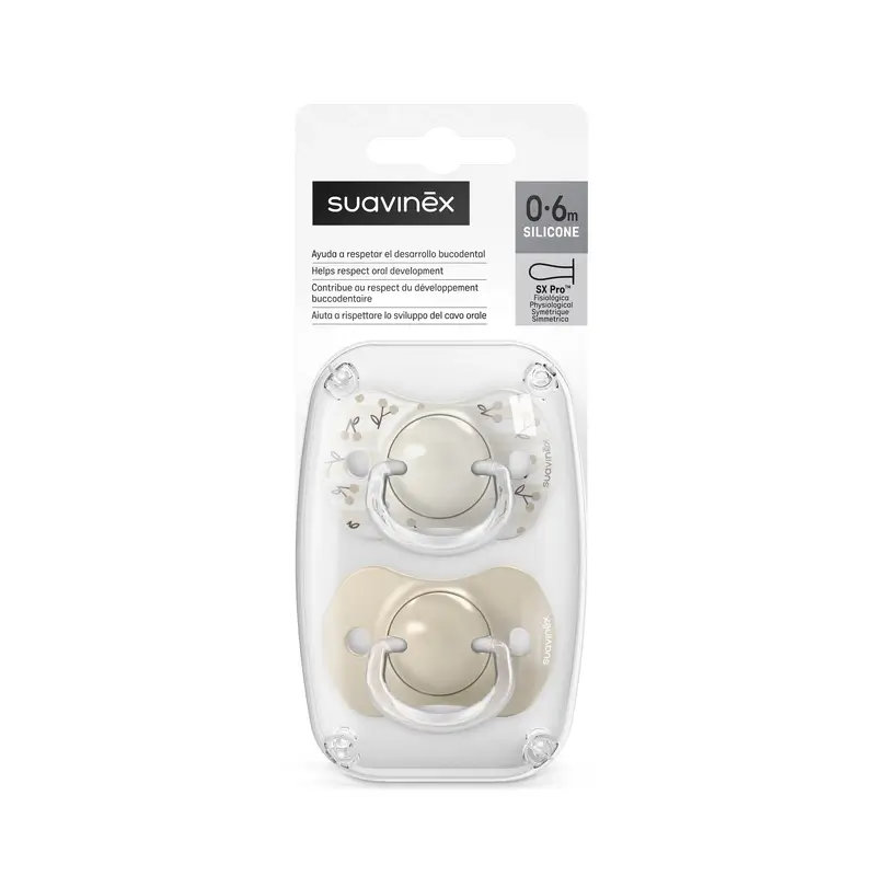 Suavinex Chupetes Tetina Sx Pro 0/6 Meses Birdies Beige, 2 unidades