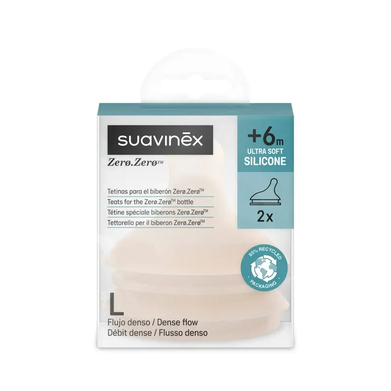 Suavinex Pack 2 Tetinas Zero Zero Flujo Denso (L), +6 Meses, Light - Image 2