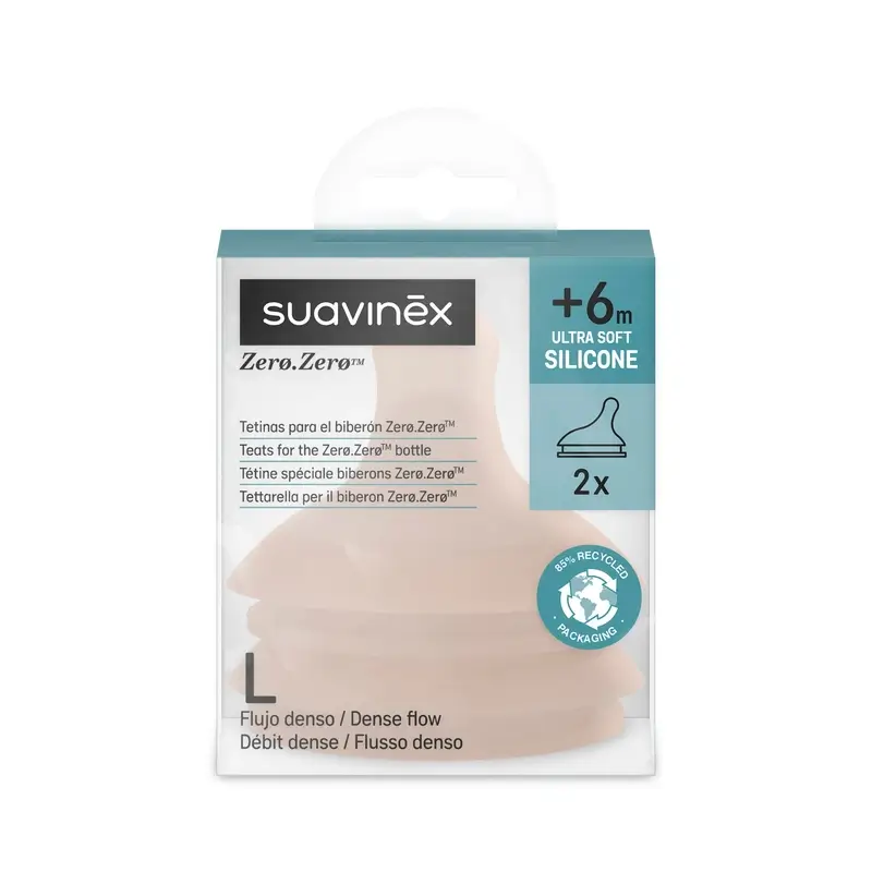 Suavinex Pack 2 Tetinas Zero Zero Flujo Denso (L), +6 Meses, Medium - Image 2