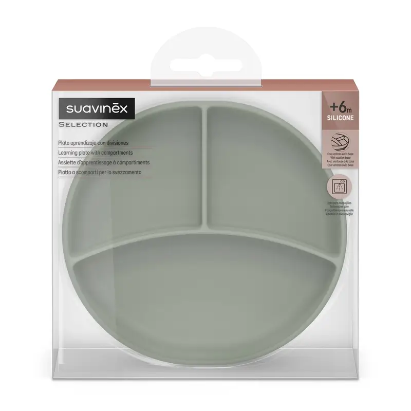 Suavinex Plato De Silicona Con Ventosa Y Divisiones, +6 Meses, Verde - Image 2