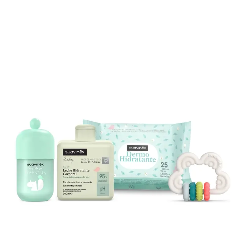 Suavinex Regalo Bebés Leche 300 Ml + Baby Cologne Memories 100 Ml + Toallitas + Mordedor, Rosa - Image 4