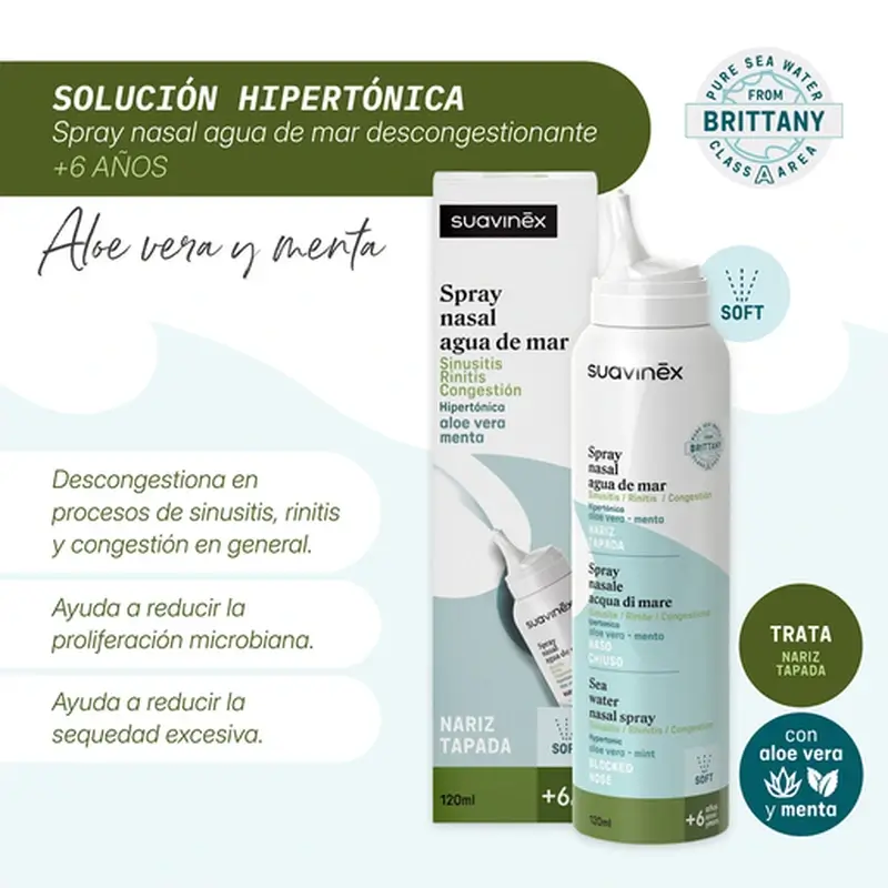 Suavinex Spray Nasal Descongestionante Con Agua De Mar +6A, 120 ml - Image 2