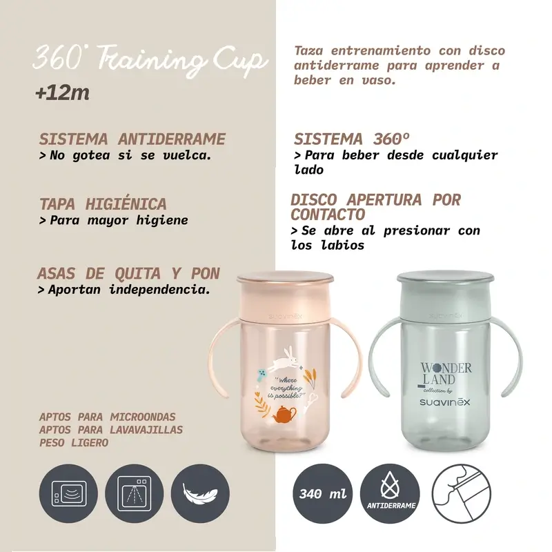 Suavinex Vaso 360 Antiderrame 340 Ml, +12 Meses, Wonderland Rosa - Image 4