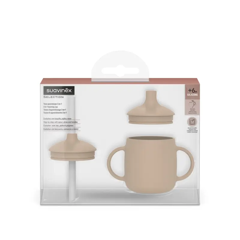 Suavinex Vaso Aprendizaje 3-En-1 De Silicona, +6 Meses, Beige - Image 2