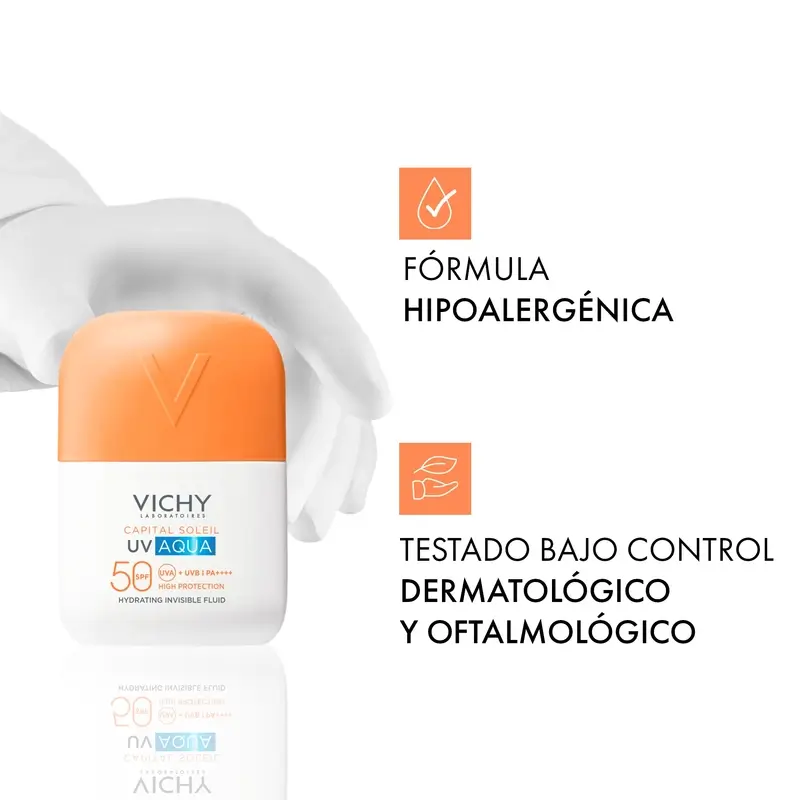 Vichy Solar Uv Aqua Fluido Hidratante Invisible Spf50 , 50 ml - Image 4