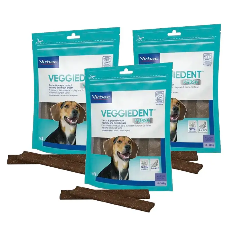 Virbac Veggiedent Fr3sh M, Snacks Dentales Para Perros De Raza Mediana, Pack 3 unidades