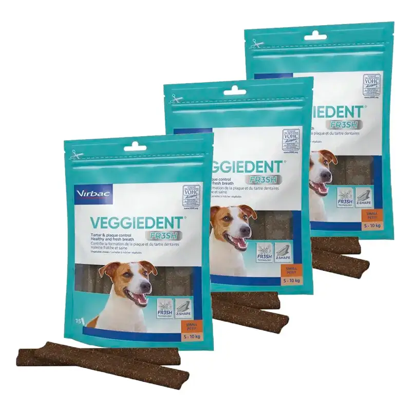 Virbac Veggiedent Fr3sh S, Snacks Dentales Para Perros de Raza Pequeña, Pack 3 unidades