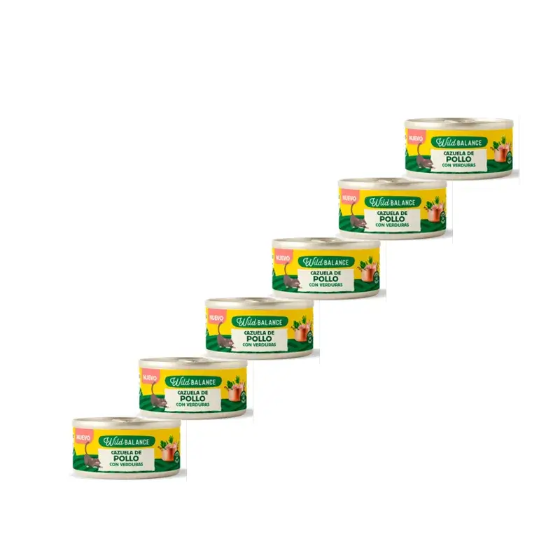 Wild Balance Lata Pollo Con Verduras Para Gatos, 120 gr, Pack de 6